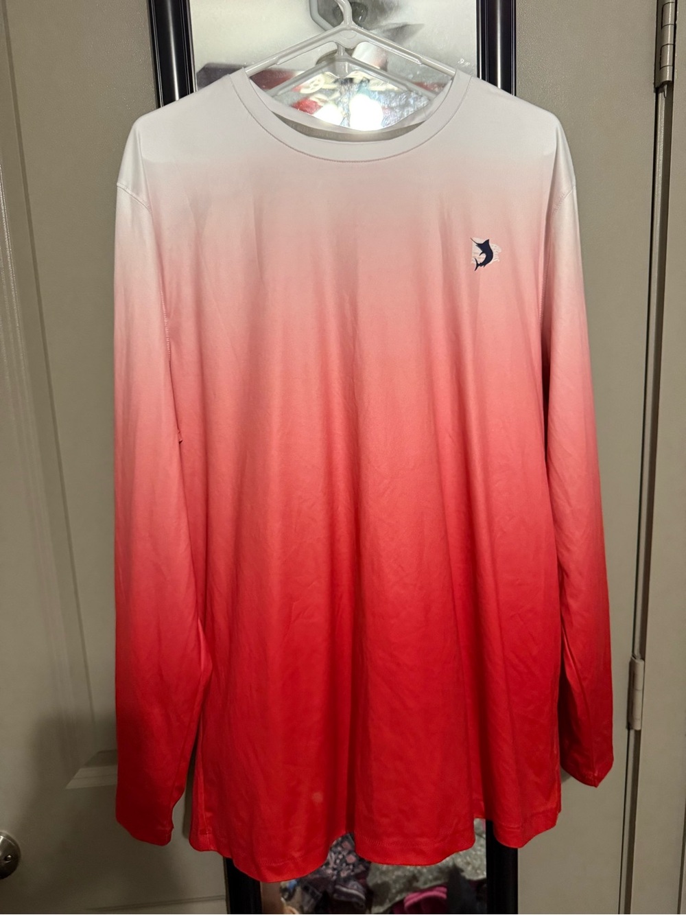 Reel Legends Men's White to Red Ombre Long-Sleeve Tee